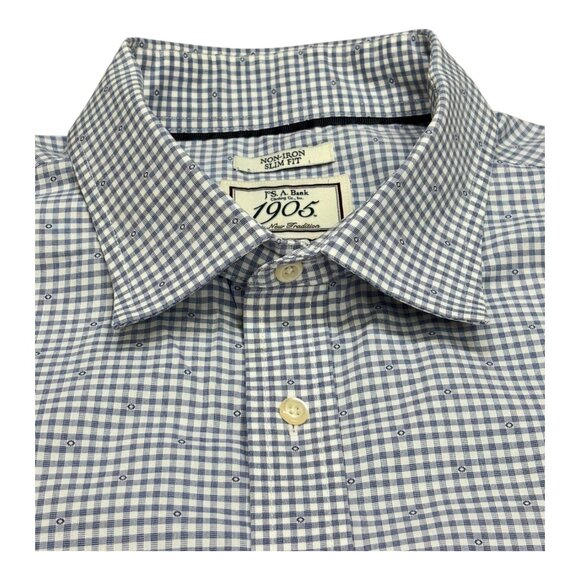 Jos A Bank Non Iron Manatee Gingham Dot Slim Fit Dress Shirt - Picture 2 of 6